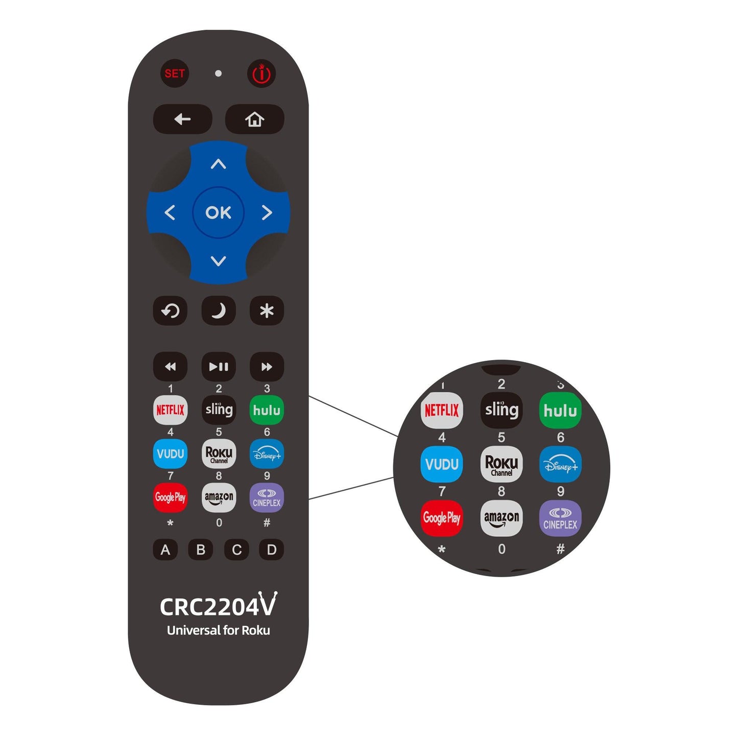 Remote Control For All Roku TV, For TCL, Insignia, Hisense, Sharp, Element, Hitachi, RCA, JVC, Onn, Philips TV With Roku TV System [Not For Roku Stick]