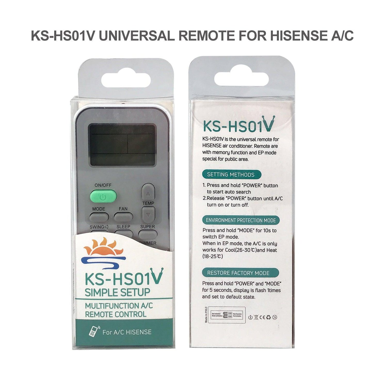 KS-HS01V Universal AC Remote Control For Hisense Air Conditioners