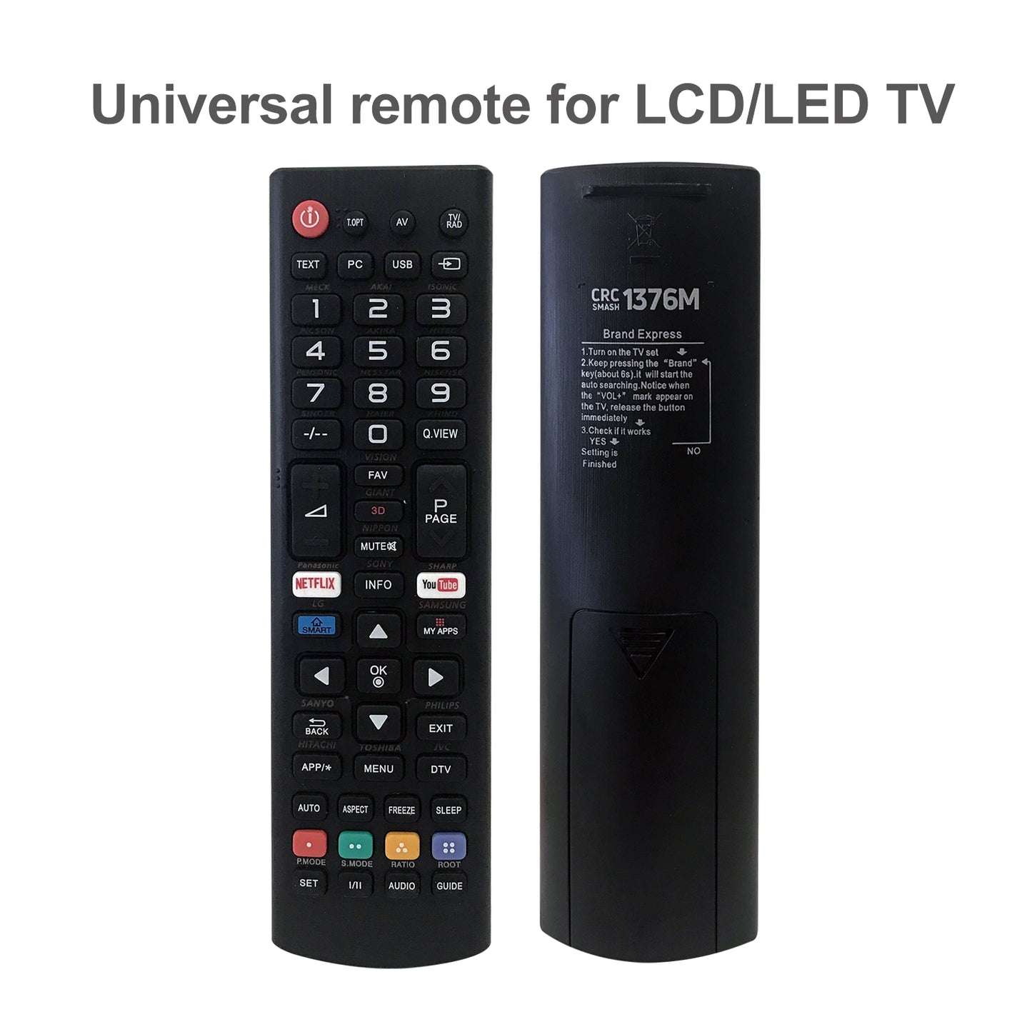 CRC1376M Universal TV Remote Control for LG, Samsung, Sony, Hisense, Panasonic, Philips, Sharp, Sanyo, Toshiba, Hitachi, TCL