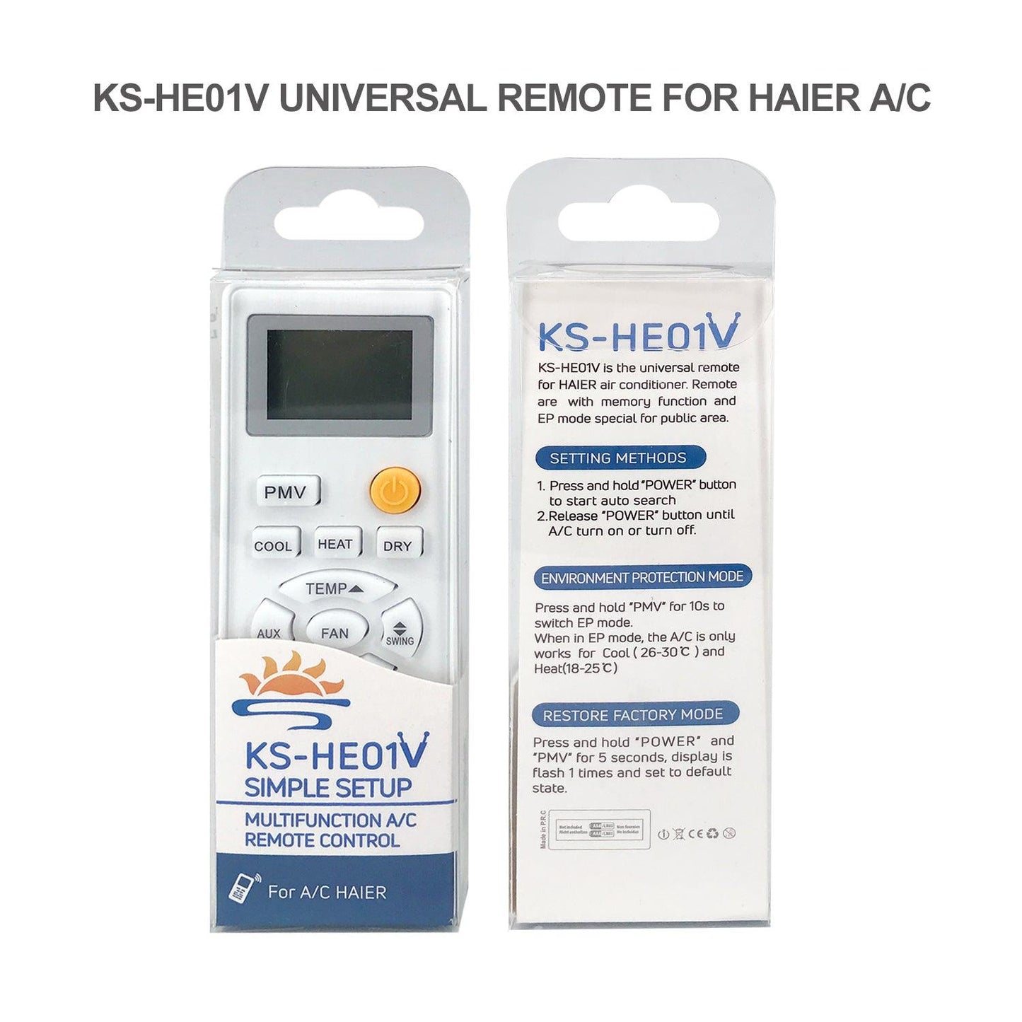 KS-HE01V Universal Remote Control Compatible With Haier Air Conditioners, AC Remote Control with Same Functions as Original