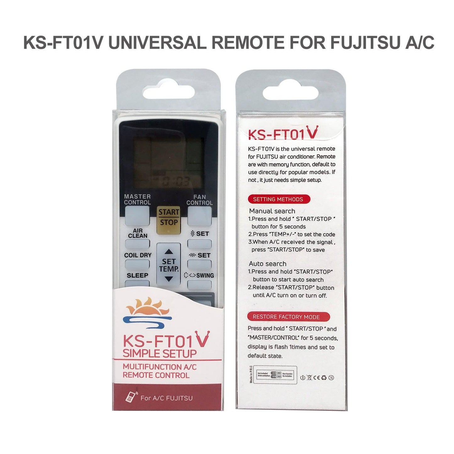 KS-FT01V Universal Remote Control Compatible With Fujitsu Air Conditioners, AC Remote Control with Same Functions as Original