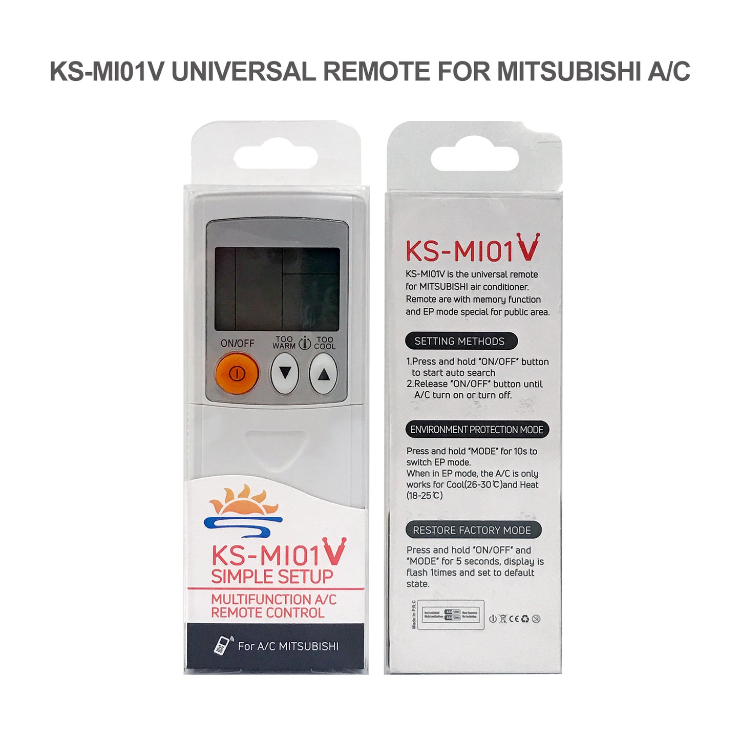 KS-MI01V AC Remote Control For Mitsubishi Air Conditioners, With Same Functions As Original Device