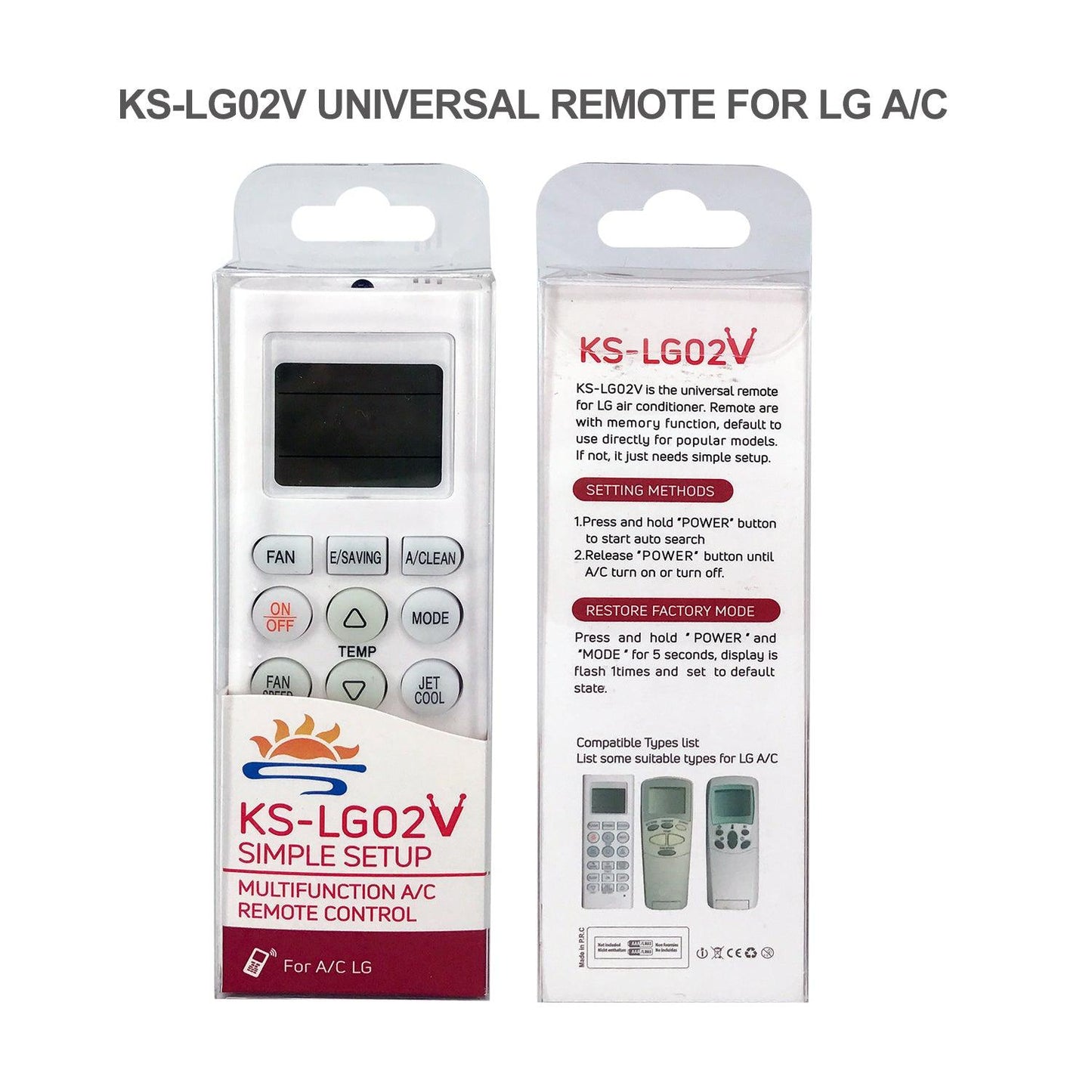 KS-LG02V Universal AC Remote Control For LG Air Conditioners, With Same Functions as Original Devices