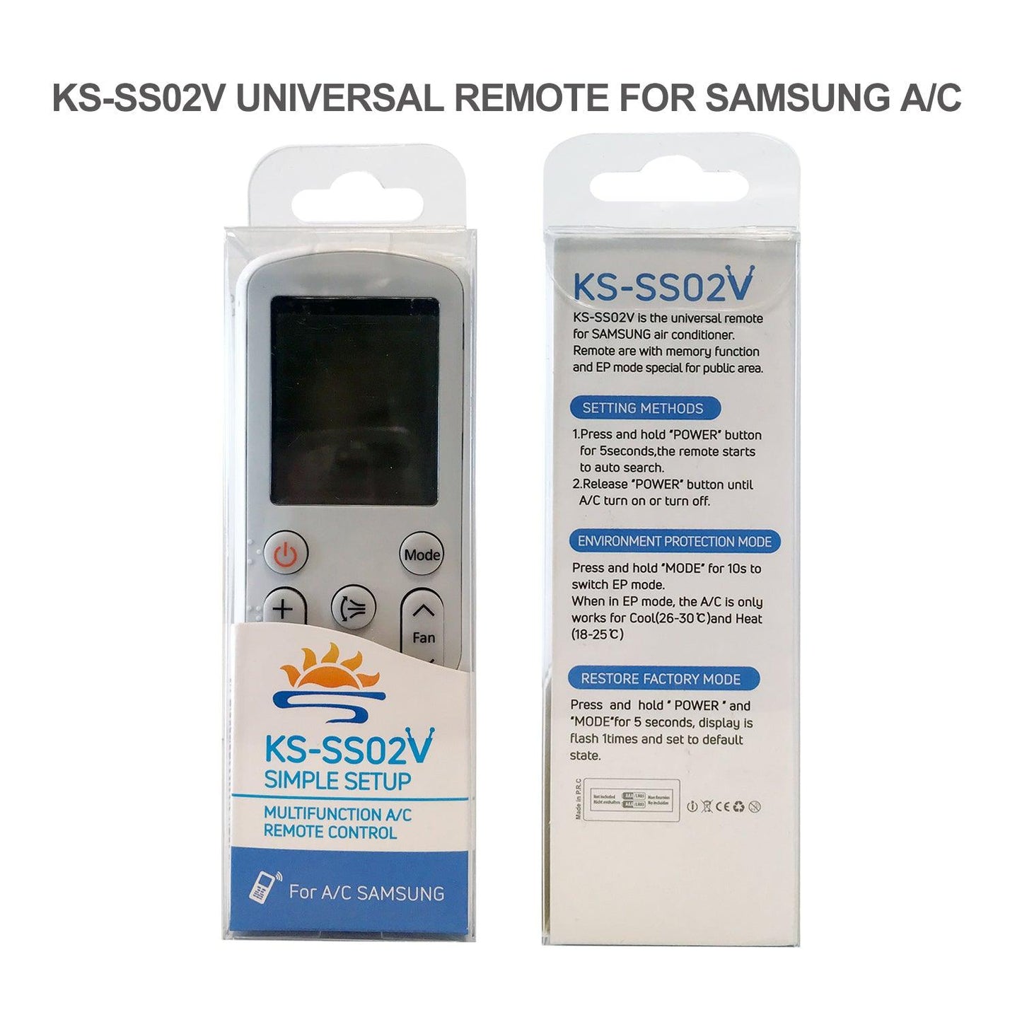 KS-SS02V Air Conditioner AC Remote Control For Samsung, With Same Functions As Original Devices