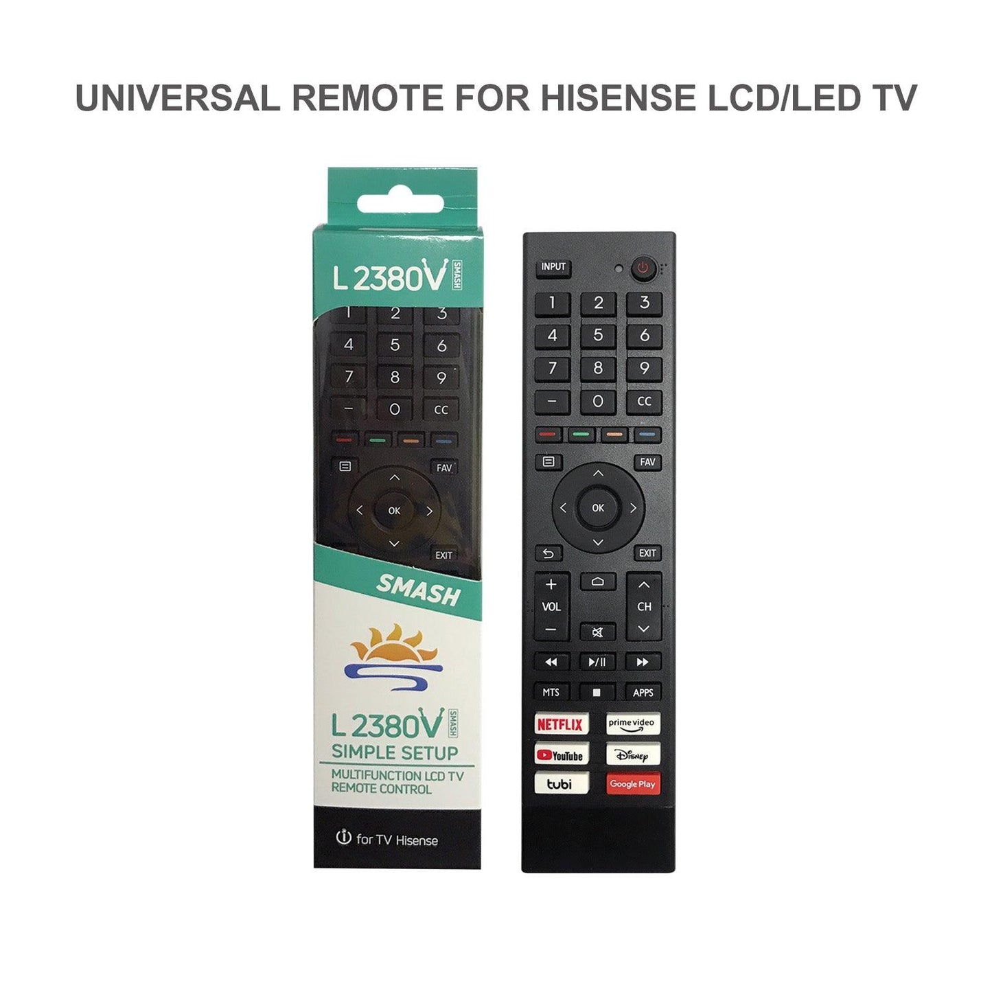 L2380V Remote Control For All Hisense TV, Replacement Remote Control For EN2A/B/C/D/G Series, EN3392 Series, ERF2A60 And More