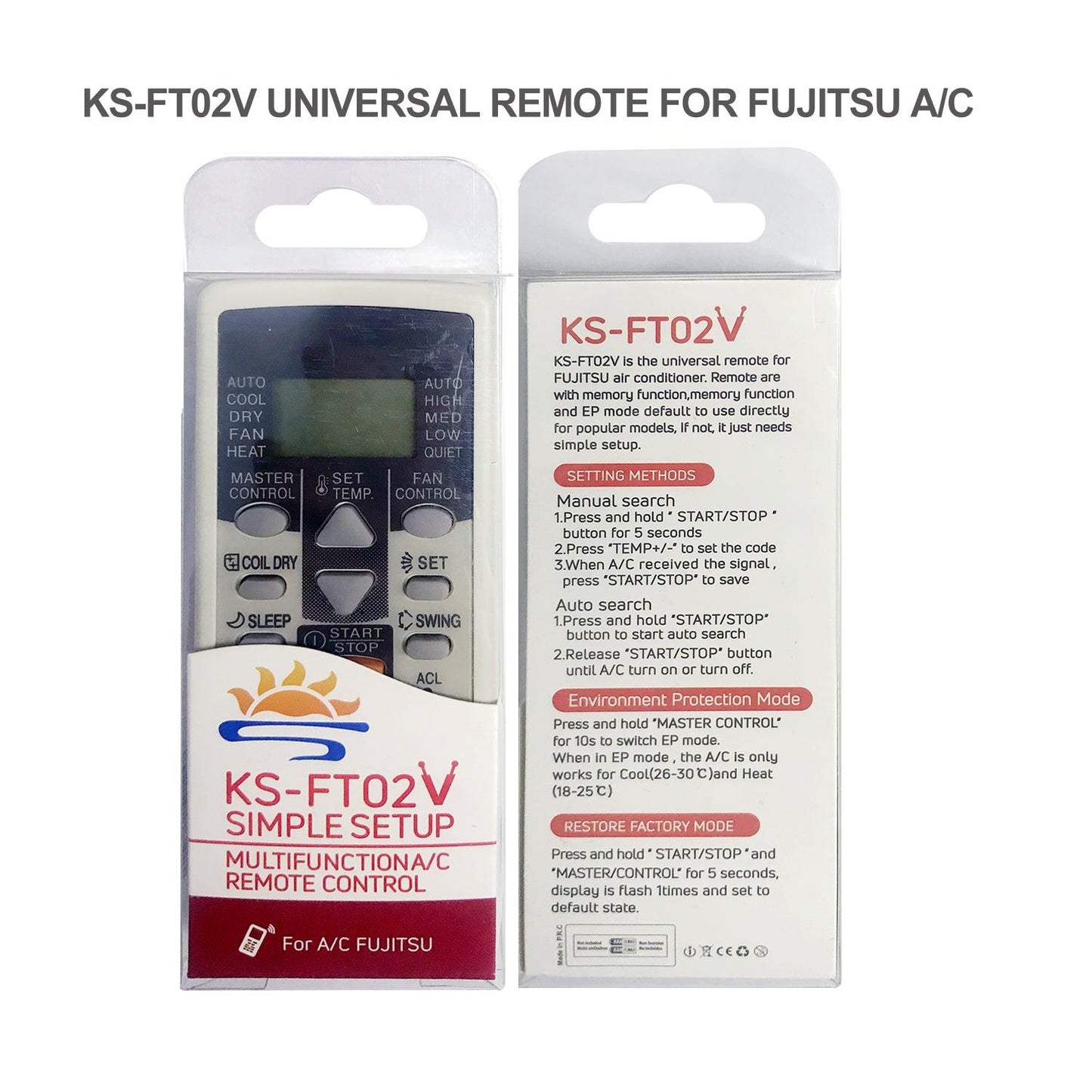 KS-FT02V Universal AC Remote Control For Fujitsu Air Conditioners, With Same Functions as Original Device