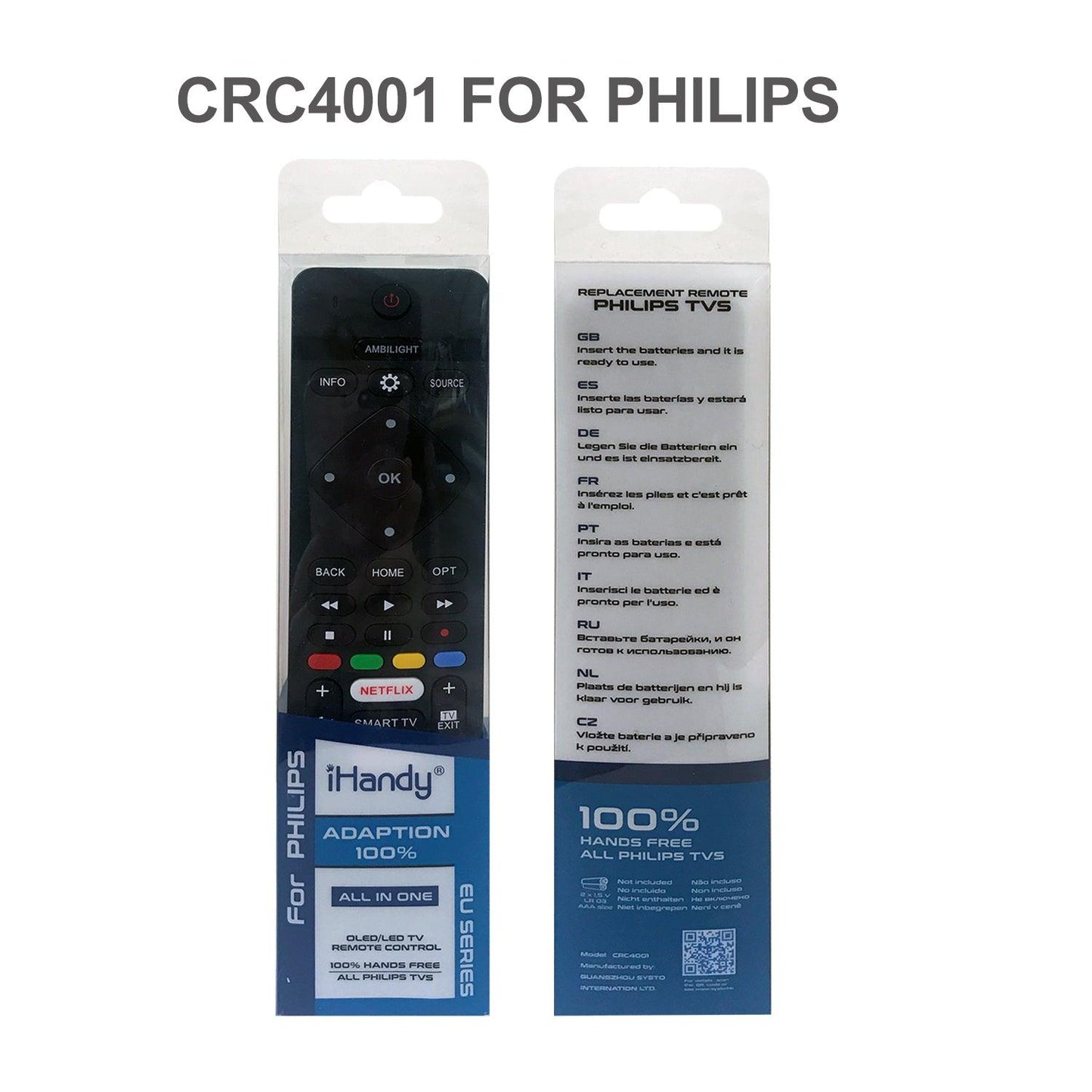 CRC4001 Universal TV Remote Control Work with Philips LCD LED HDTV 3D TVs