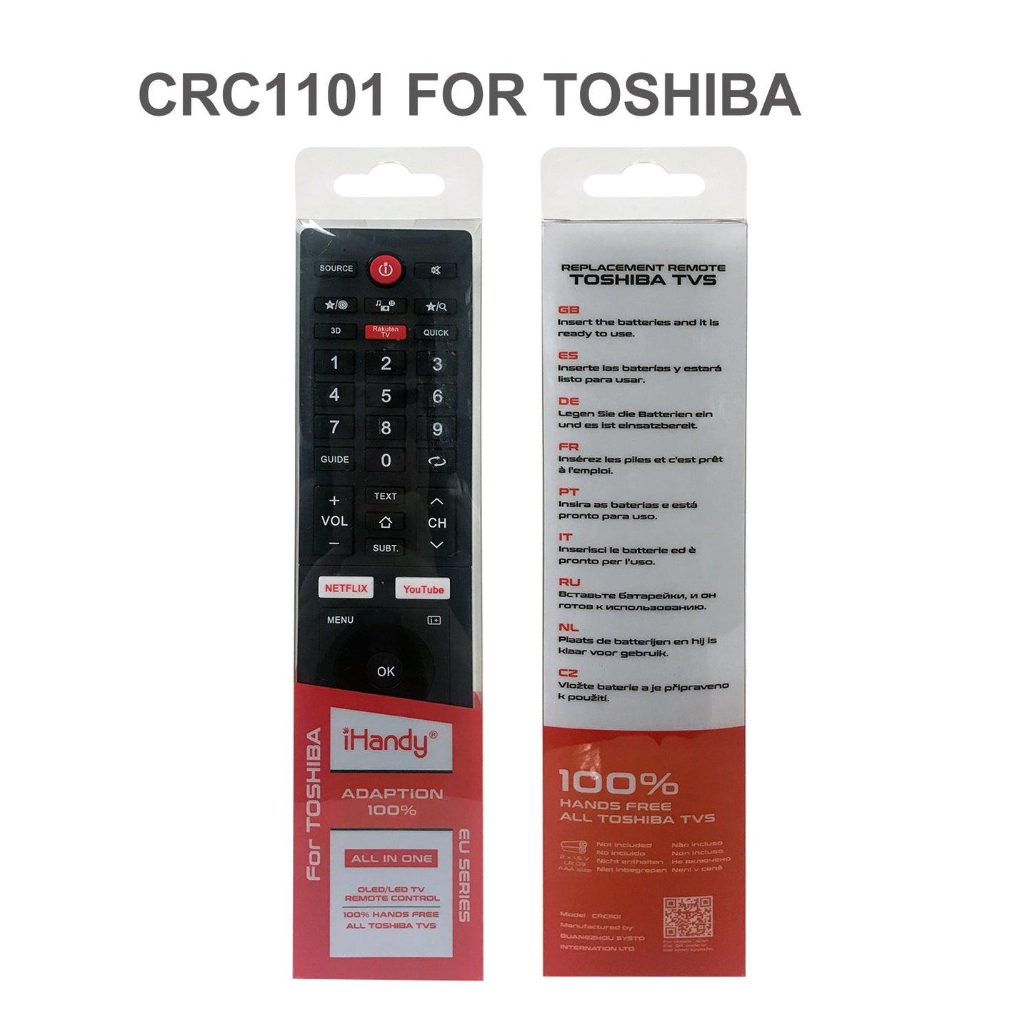 CRC1101 Newest Shape Universal Remote Control Replace for Toshiba TV Remote and All Toshiba TV Replacement for LCD LED HDTV Smart TVs Remote CT-90325