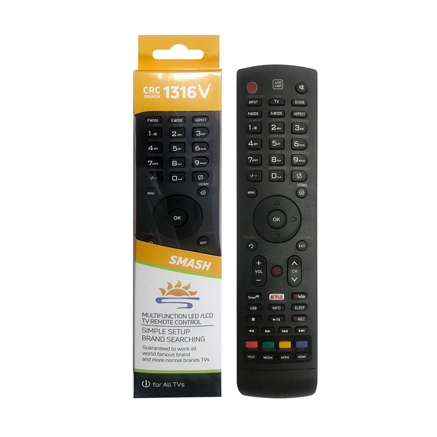 CRC1316V Universal TV Remote Control for LG, Samsung, Sony, Hisense, Panasonic, Philips, Sharp, Sanyo, Toshiba, Hitachi, TCL Smart TV