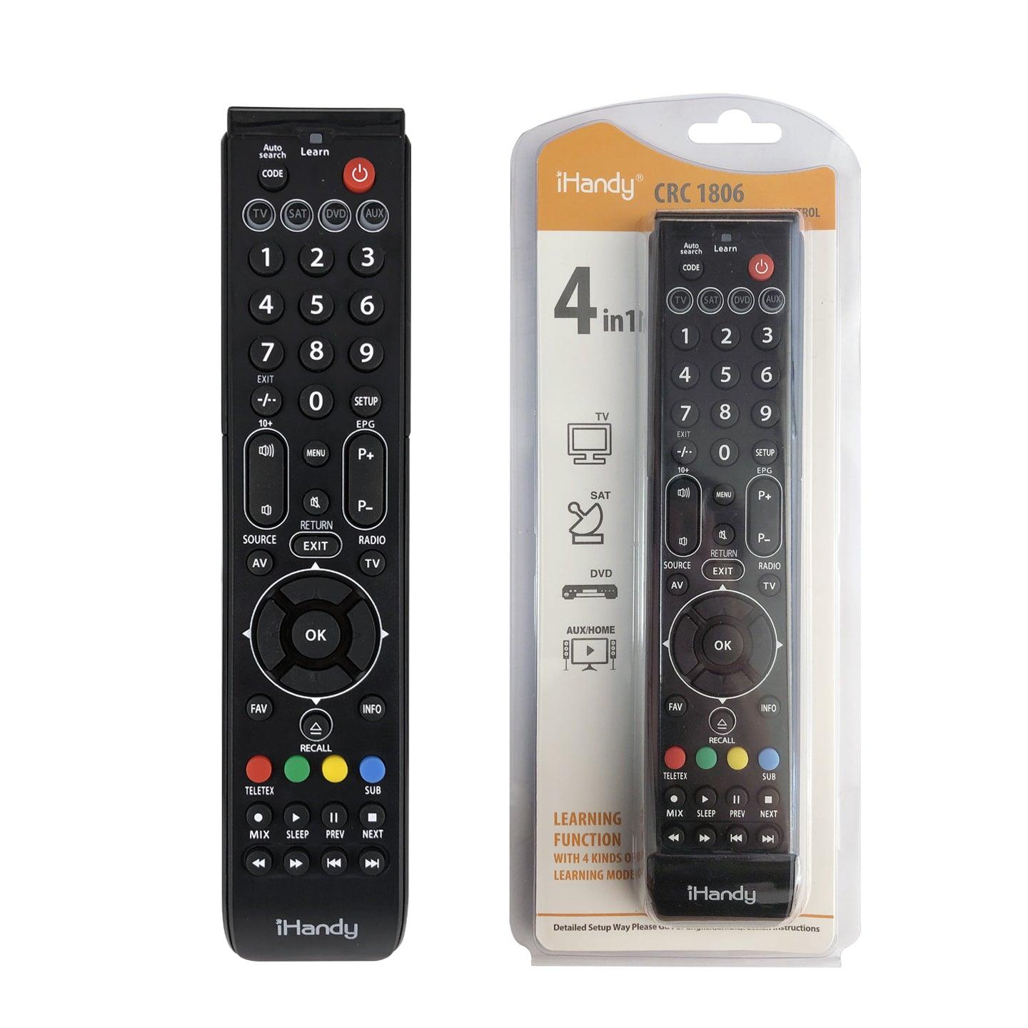 CRC1806 4-in-1 Remote Control For TV, SAT Satalite TV, DVD Player, AUX Home Theatre With IR Learning Function