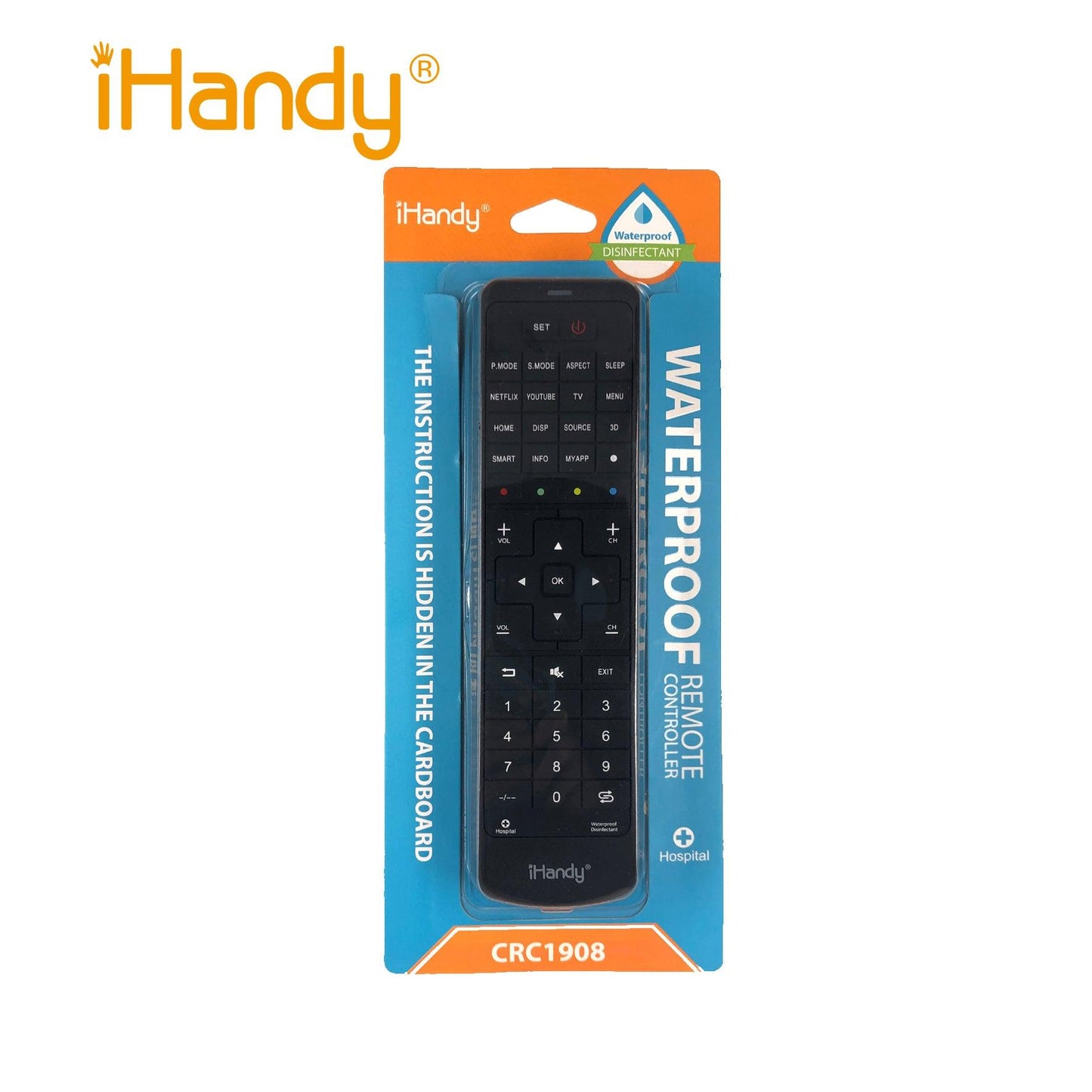 CRC1908 IPX3 iHandy Waterproof Universal TV Remote Control - Direct Replacement Remote Control For LG, Samsung, Sony TVs